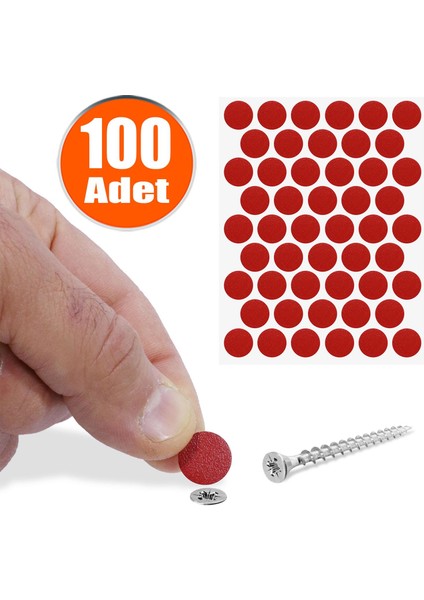 Yapışkanlı Vida Tapası Tıpası Kırmızı Vida Kapatıcı Kapağı 100 Adet
