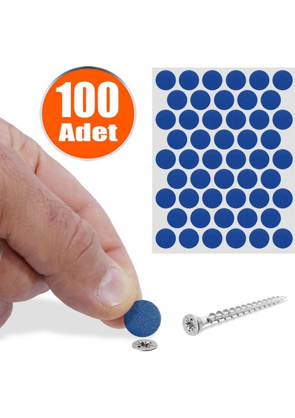 Yapışkanlı Vida Tapası Tıpası Mavi Vida Kapatıcı Kapağı 100 Adet