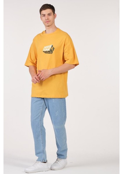 Oversize Think Tasarım Hardal Kadın Erkek Tişört modelleri