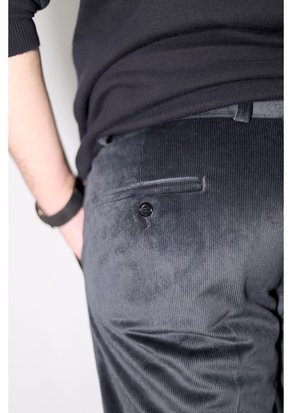 Erkek Klasik Kesim Gri Kadife Pantolon modelleri