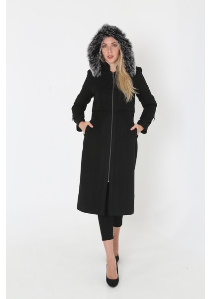 Kadın Kaşmir Kaşe Kapşonlu Kürklü Kaban Mont fiyatları