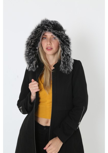 Kadın Kaşmir Kaşe Kapşonlu Kürklü Kaban Mont fırsatları