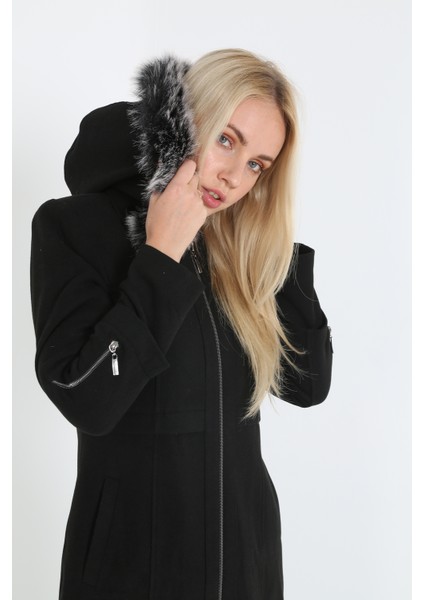 Kadın Kaşmir Kaşe Kapşonlu Kürklü Kaban Mont indirimleri