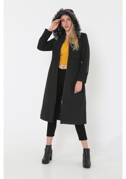 Kadın Kaşmir Kaşe Kapşonlu Kürklü Kaban Mont fiyatları