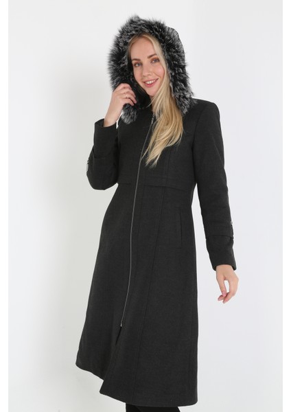 Kadın Kaşmir Kaşe Kapşonlu Kürklü Kaban Mont fırsatları