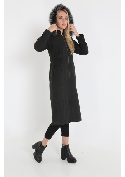 Kadın Kaşmir Kaşe Kapşonlu Kürklü Kaban Mont indirimleri