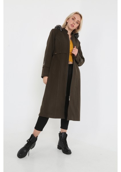 Kadın Kaşmir Kaşe Kapşonlu Kürklü Kaban Mont fiyatları