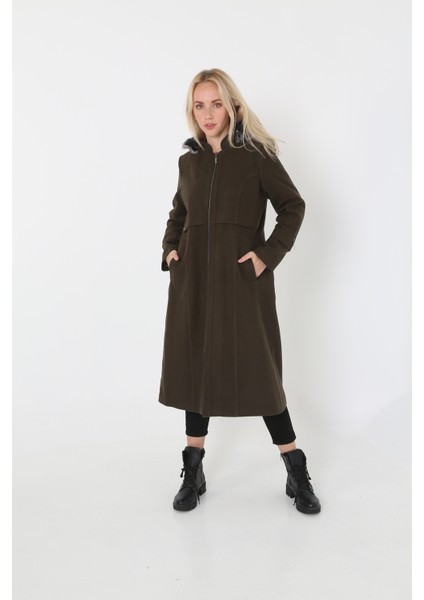 Kadın Kaşmir Kaşe Kapşonlu Kürklü Kaban Mont indirimleri