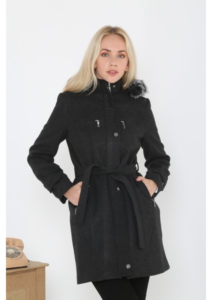 Kadın Kısa Kaşmir Kaşe Kapşonlu Kürklü Kaban Mont fiyatları