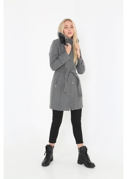 Kadın Kısa Kaşmir Kaşe Kapşonlu Kürklü Kaban Mont fiyatları