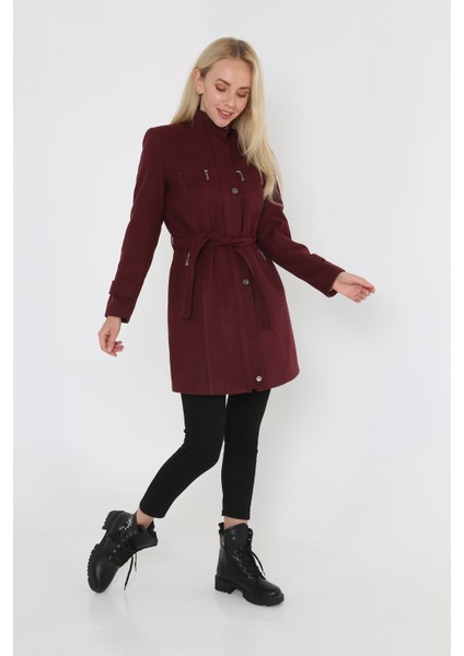 Kadın Kısa Kaşmir Kaşe Kapşonlu Kürklü Kaban Mont modelleri