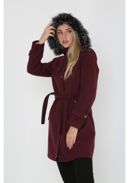 Kadın Kısa Kaşmir Kaşe Kapşonlu Kürklü Kaban Mont fırsatları