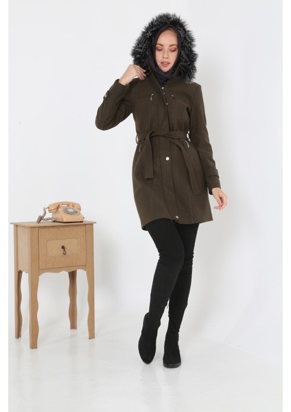 Kadın Kısa Kaşmir Kaşe Kapşonlu Kürklü Kaban Mont fiyatları