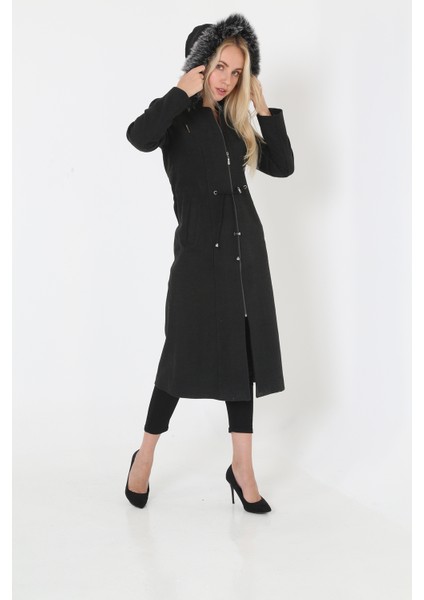 Kadın Kaşmir Kaşe Kapşonlu Kürklü Kaban Mont fiyatları