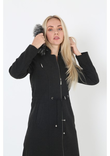 Kadın Kaşmir Kaşe Kapşonlu Kürklü Kaban Mont modelleri