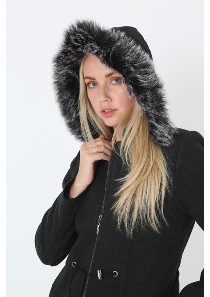 Kadın Kaşmir Kaşe Kapşonlu Kürklü Kaban Mont fırsatları