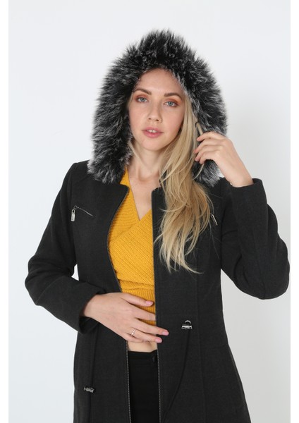 Kadın Kaşmir Kaşe Kapşonlu Kürklü Kaban Mont indirimleri