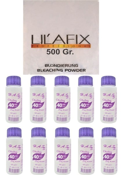 Oksidan 40 Volüm 60 Ml. (10 Ad.) + Lilafix Toz Saç Açıcı Oryal 500 Gr.