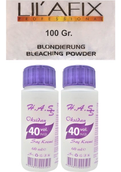 Oksidan 40 Volüm 60 Ml. (2 Ad.) + Lilafix Toz Saç Açıcı Oryal 100 Gr.
