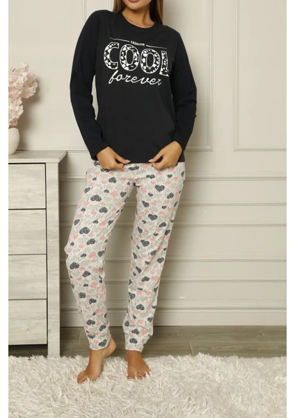 Lady Secret Siyah Kadın Pijama Takımı Pamuklu