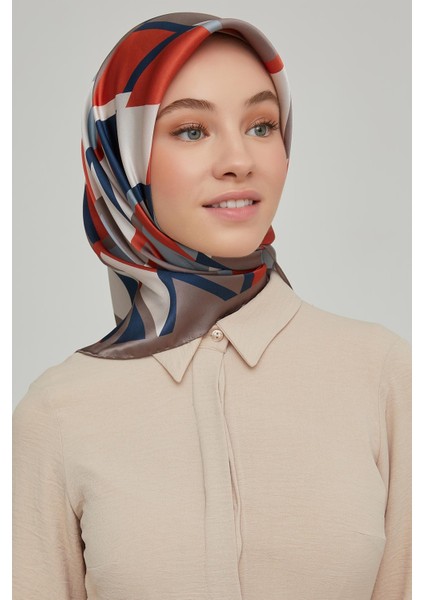 2021/22 Sonbahar Kış Serisi Geometrik Desen Ipek Twill Eşarp 8664D-27