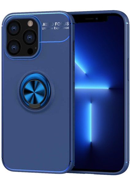 Apple iPhone 13 Pro Kılıf Renkli Yüzüklü Manyetik Silikon Kapak Mavi - Mavi
