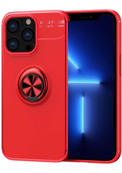 Apple iPhone 13 Pro Max Kılıf Renkli Yüzüklü Manyetik Silikon Kapak Kırmızı - Kırmızı