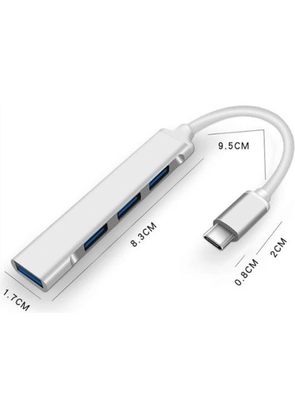 Type-C To USB 3.0 4 Port Çoklayıcı Hub Aluminyum Slim Kasa AL2584