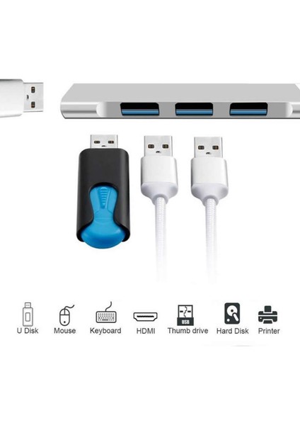 Type-C To USB 3.0 4 Port Çoklayıcı Hub Aluminyum Slim Kasa AL2584