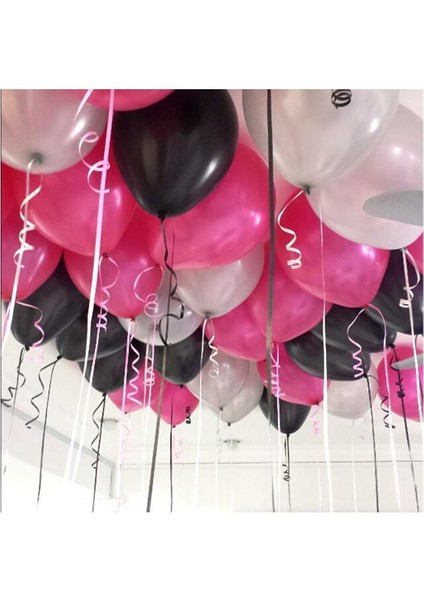 Fuşya - Gümüş - Siyah Karışık Metalik Balon 30 Adet