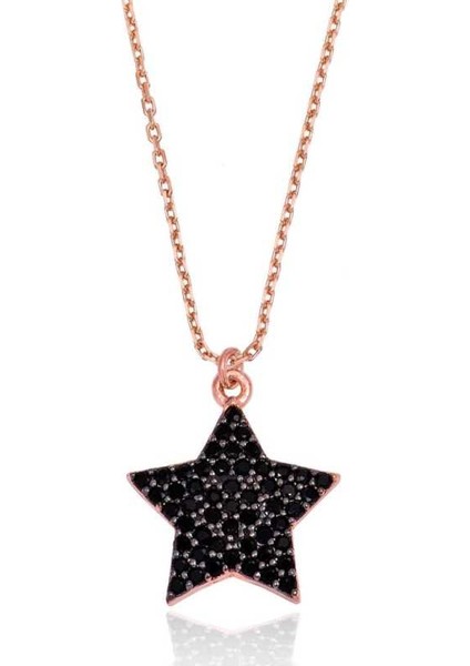 Gümüş Siyah Taşlı Yıldız Bayan Kolye