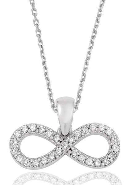 Gümüş Beyaz Taşlı Sonsuzluk Bayan Kolye