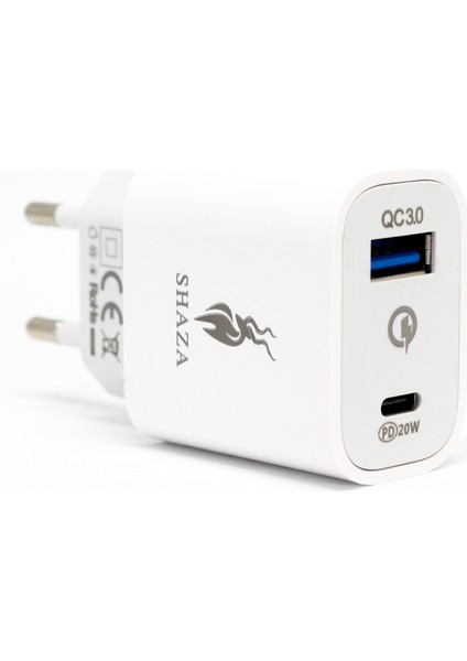 SZ-102 Çift Çıkışlı USB Qc3.0 ve Type-C Başlık PD20W Ev Şarj Aleti