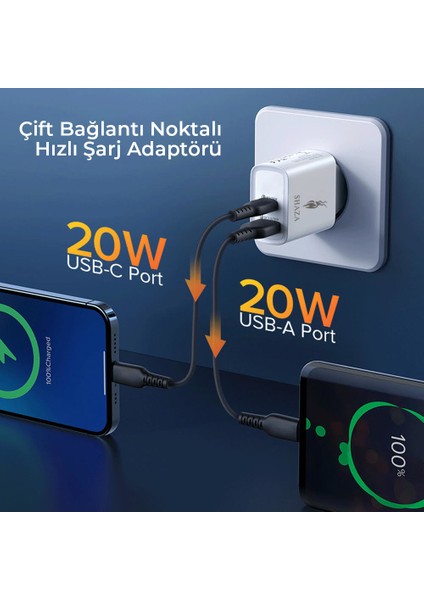 SZ-102 Çift Çıkışlı USB Qc3.0 ve Type-C Başlık PD20W Ev Şarj Aleti fırsatları