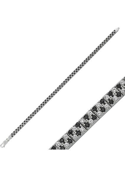 Gümüş Siyah Beyaz Taşlı Su Yolu Bayan Bileklik fiyatları