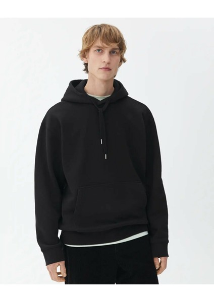 Erkek Siyah Kapüşonlu Sweatshirt