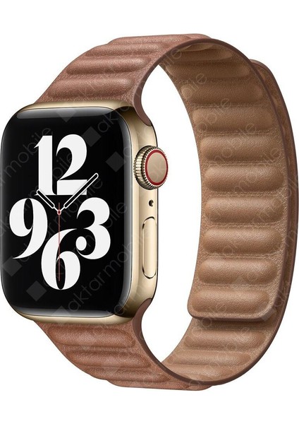 Apple Watch 7 6 Se 5 4 3 2 1 - 38 / 40 / 41 mm Uyumlu Baklalı Model Deri Kayış Mıknatıslı Kordon Kahverengi