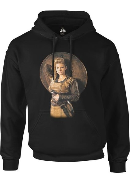 Vikings - Lagertha Siyah Erkek Fermuarsız Kapşonlu