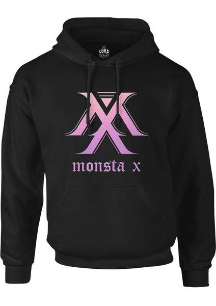 Monsta x - Mx Siyah Erkek Fermuarsız Kapşonlu