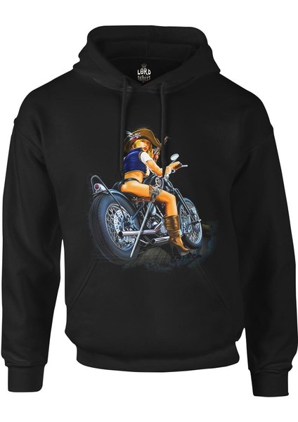 Motosiklet - Biker Girl Siyah Erkek Fermuarsız Kapşonlu