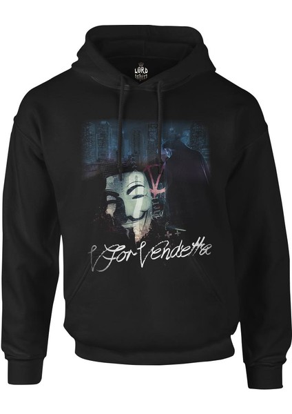 V For Vendetta Siyah Erkek Fermuarsız Kapşonlu