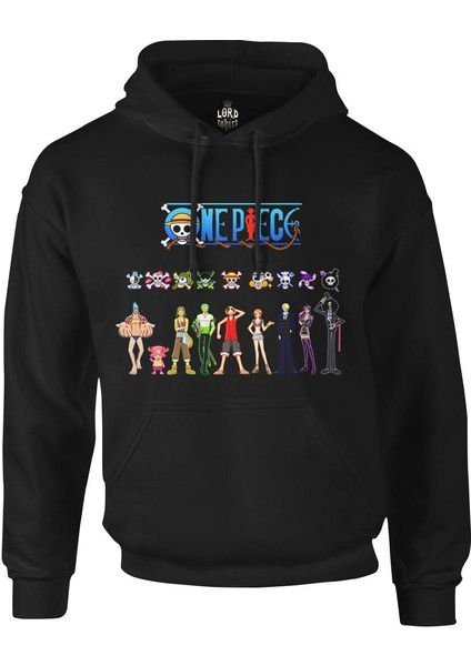 One Piece Siyah Erkek Fermuarsız Kapşonlu