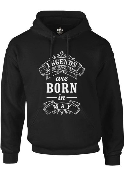 Burç - Born In May Legends Siyah Erkek Fermuarsız Kapşonlu