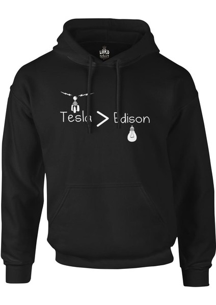 Tesla & Edison Siyah Erkek Fermuarsız Kapşonlu