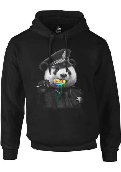 Police Panda Siyah Erkek Fermuarsız Kapşonlu