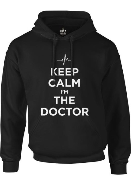 Keep Calm I Am The Doctor Siyah Erkek Fermuarsız Kapşonlu