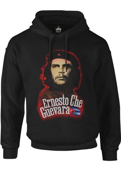 Che Guevara - Flag Siyah Erkek Fermuarsız Kapşonlu