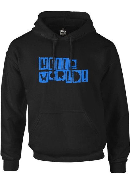 Yazı - Hello World Siyah Erkek Fermuarsız Kapşonlu