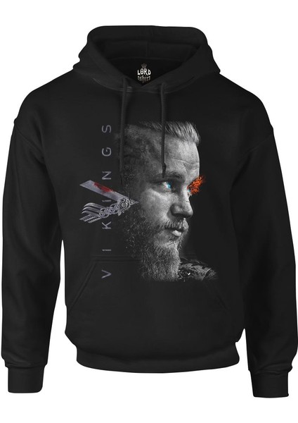 Vikings - Ragnar Iı Siyah Erkek Fermuarsız Kapşonlu