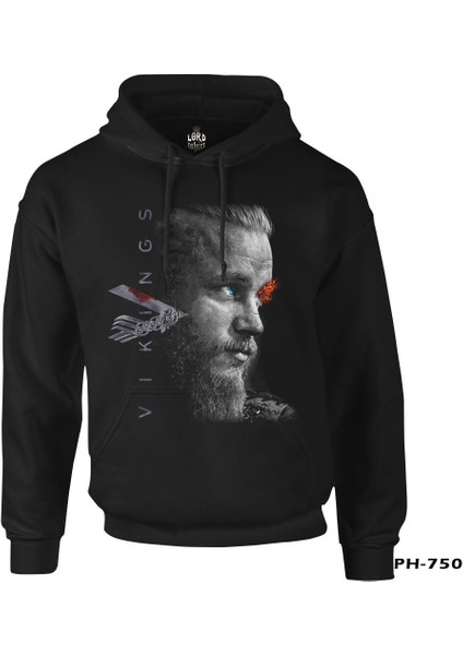 Vikings - Ragnar Iı Siyah Erkek Fermuarsız Kapşonlu